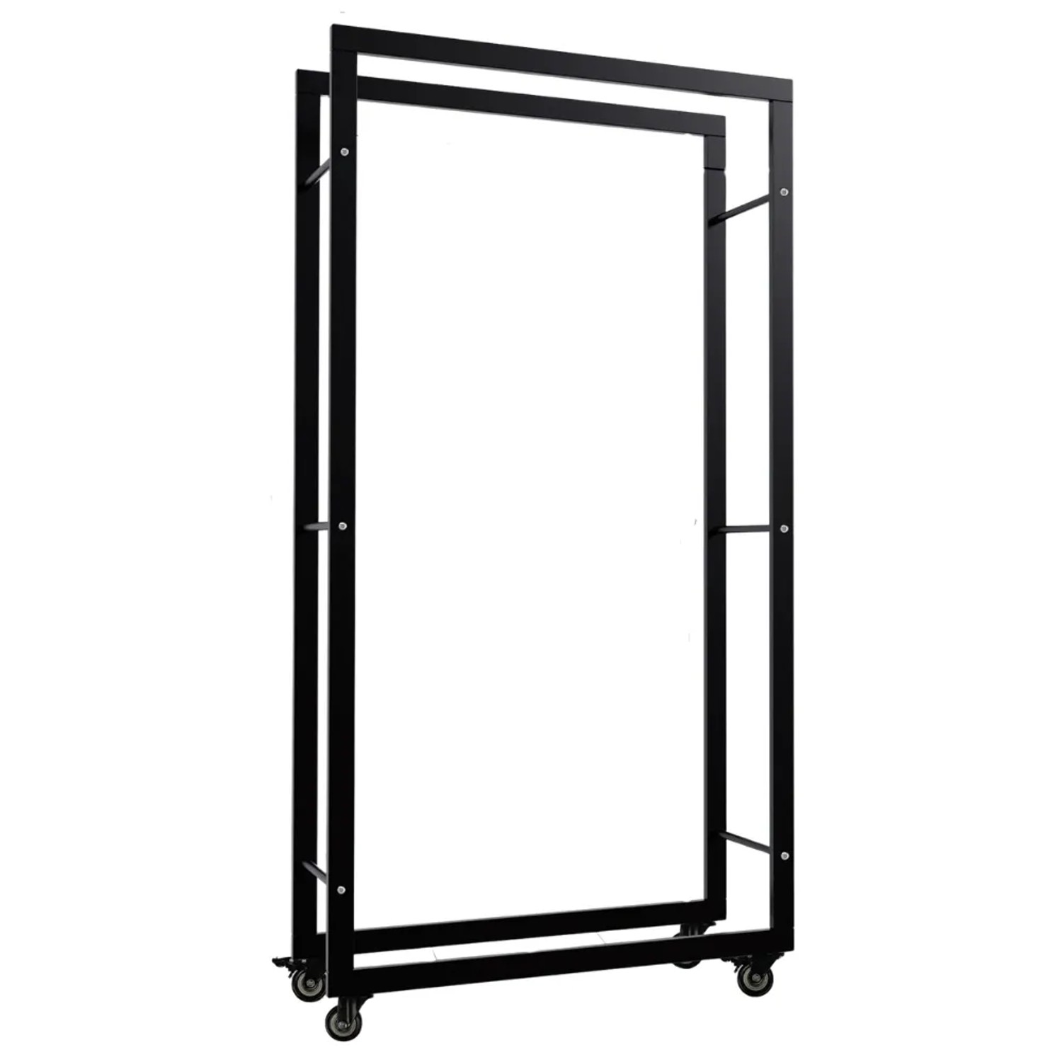 DELUKE Kaminholzregal Innen Metall SATLO Mit Rollen Brennholzregal Innen Kaminholzständer Feuerholzregal Schwarz 25x80x150cm