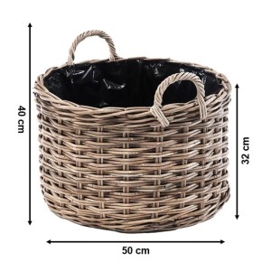 Kobolo Übertopf Pflanzkorb Pflanzschale SELINA Rund aus Rattan mit Folie