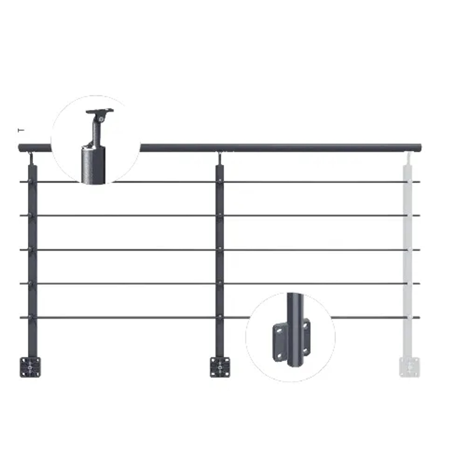 Kordo Geländerset, 2m, Alu Anthrazit, seitliche Befestigung. Handlauf und Füllstäbe aus Aluminium.