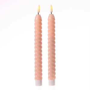 Marelida LED Stabkerzen Twist Tafelkerzen Gedreht Echtwachs 25cm Timer Hellrosa 2St