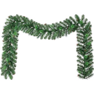 Grüne Tannengirlande (270 cm) mit LED-Beleuchtung und roten Deko-Kugeln für Innen & Außen.