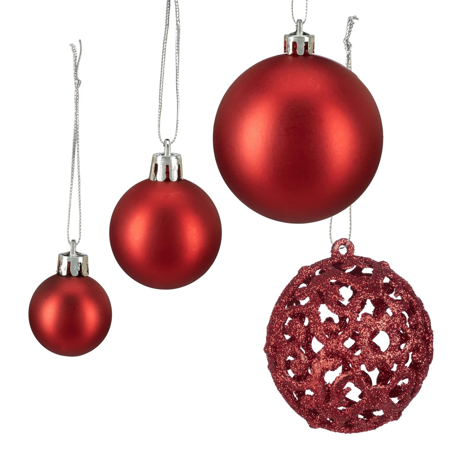Relaxdays Weihnachtskugeln im 50er Set Polystyrol Rot Glänzend Matt Glitzernd