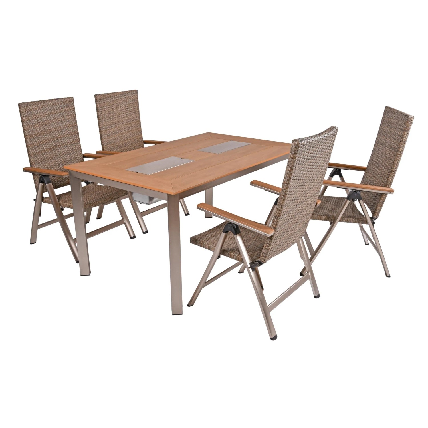 DELUKE Garten-Sitzgruppe FRANZ 5-tlg. Kunststoff Grau Gartenmöbel-Set Gartengarnitur Garten-Essgruppe Stühle Esstisch