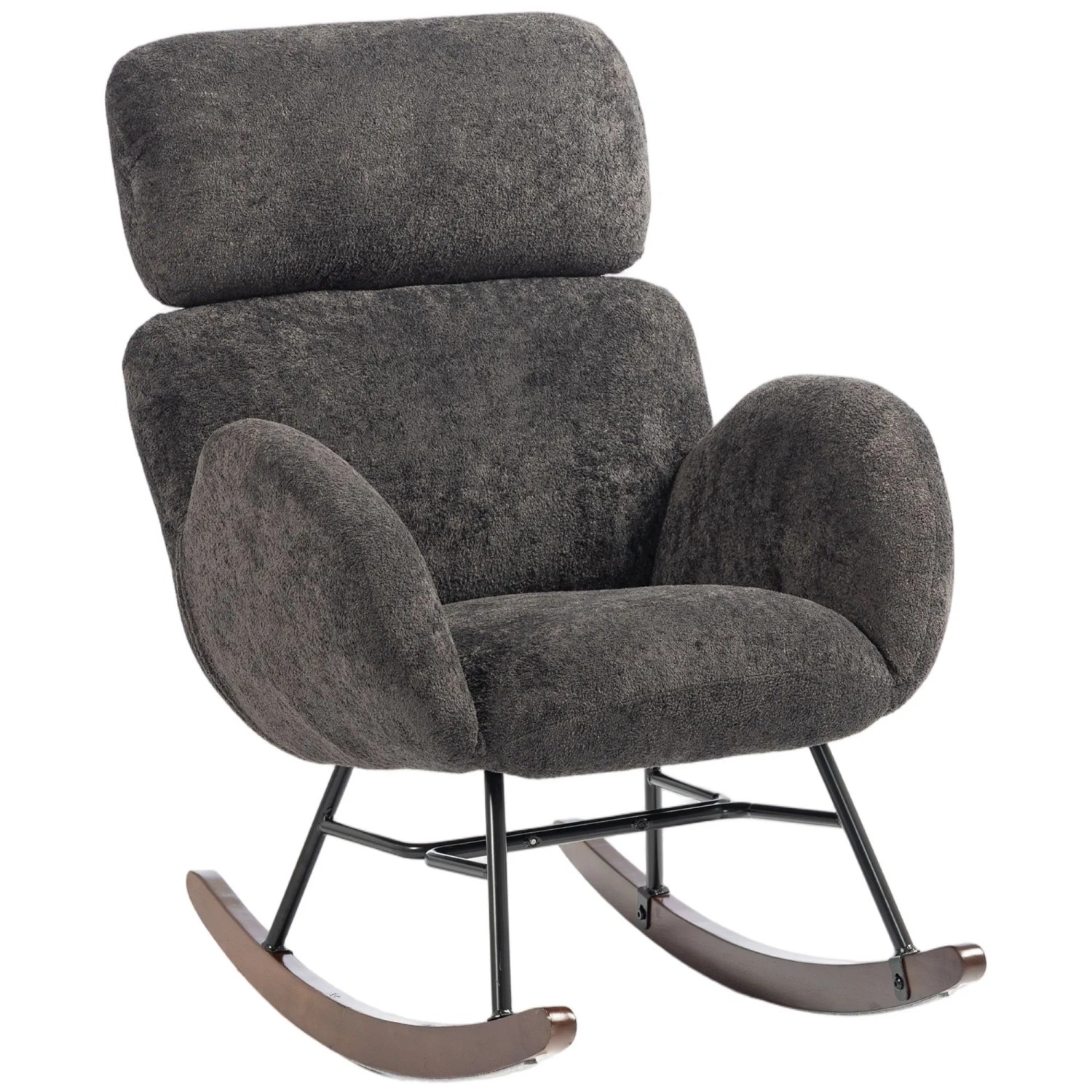 HOMCOM Schaukelstuhl Veloursstoff in Regentropfen-Optik 71 x 90 x 100 cm Dunkelgrau