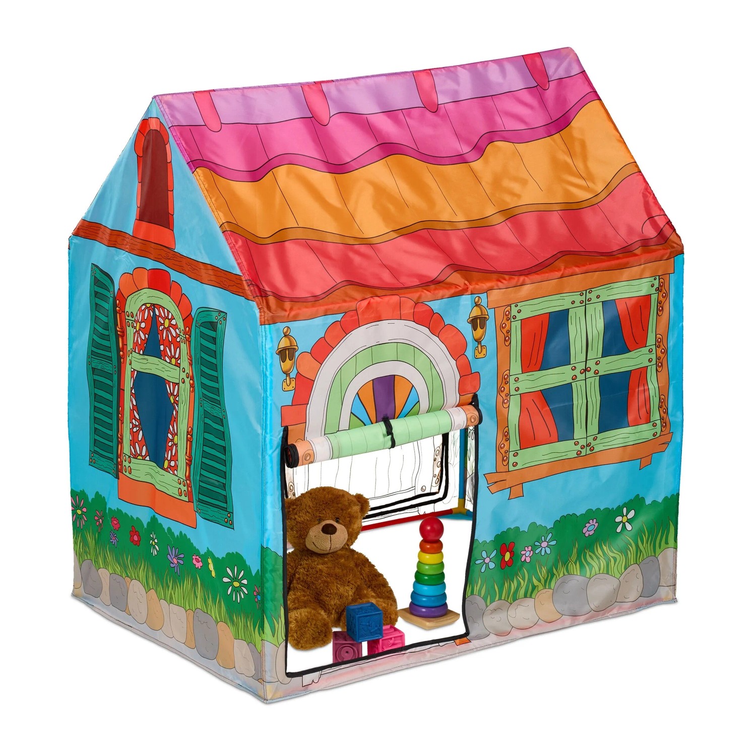 Relaxdays Spielzelt Haus Polyester Kunststoff Mehrfarbig 2 Türen 103 cm x 96 cm x 75 cm 600 g