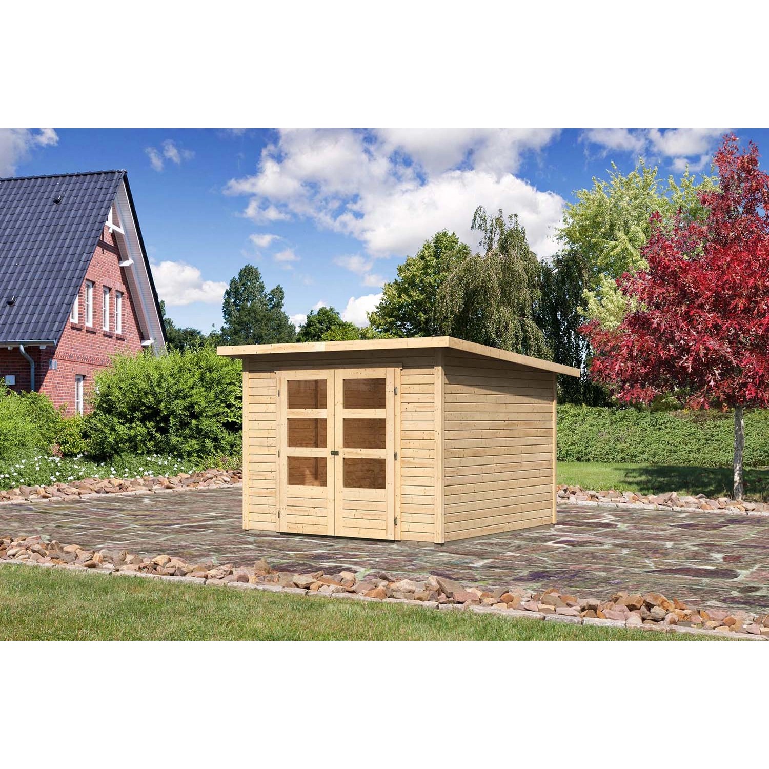 Karibu Holz-Gartenhaus/Gerätehaus Stockach Natur Pultdach Unbehandelt 242 cm x 242 cm