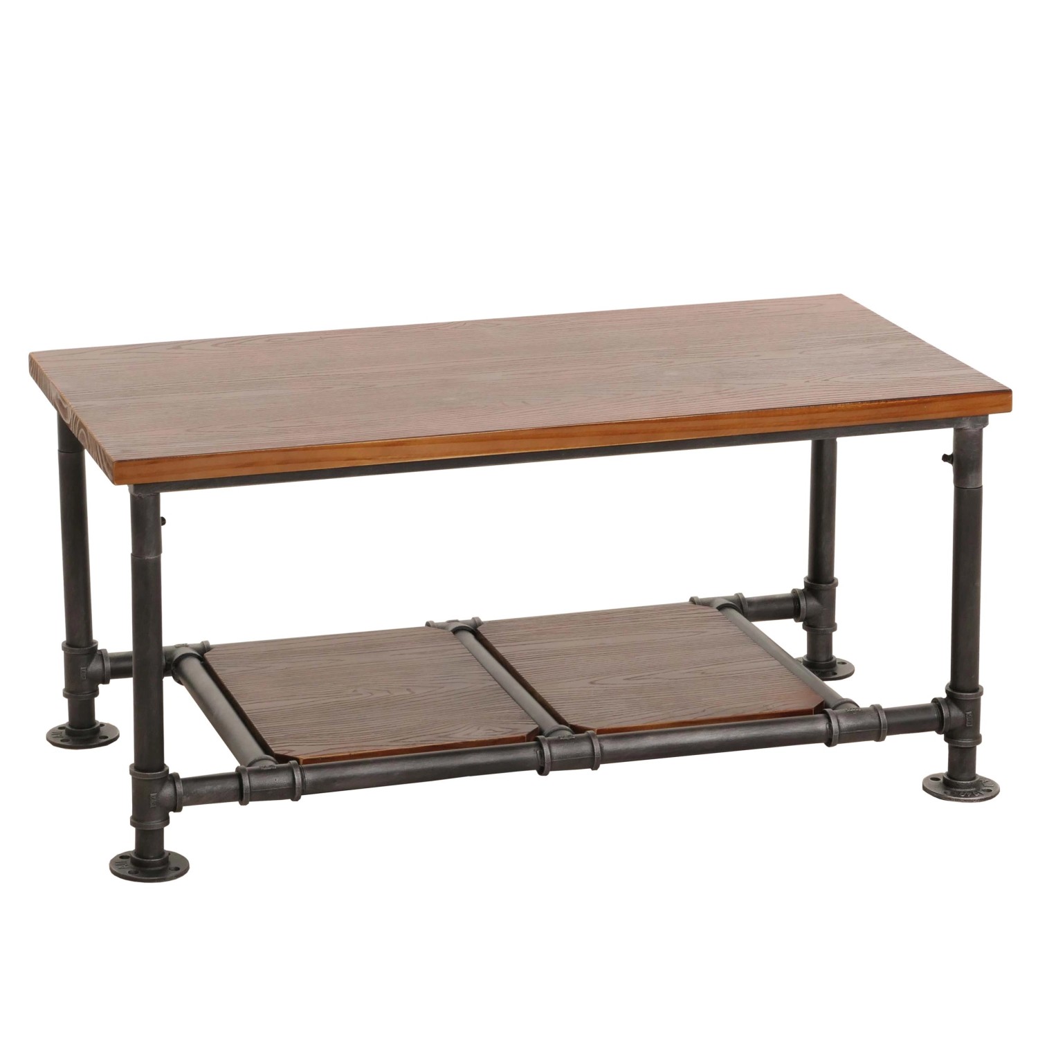 MCW Couchtisch N27 Wohnzimmertisch Tisch Sofatisch Beistelltisch Industrial Massiv-Holz Metall 48x100x50cm Braun