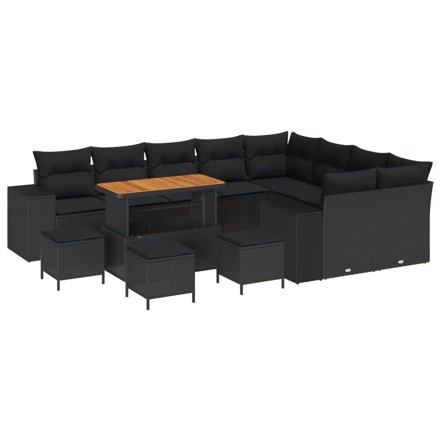 vidaXL Garten-Sofa-Set mit Kissen mit Speicher 13-Tlg Schwarz 3363999