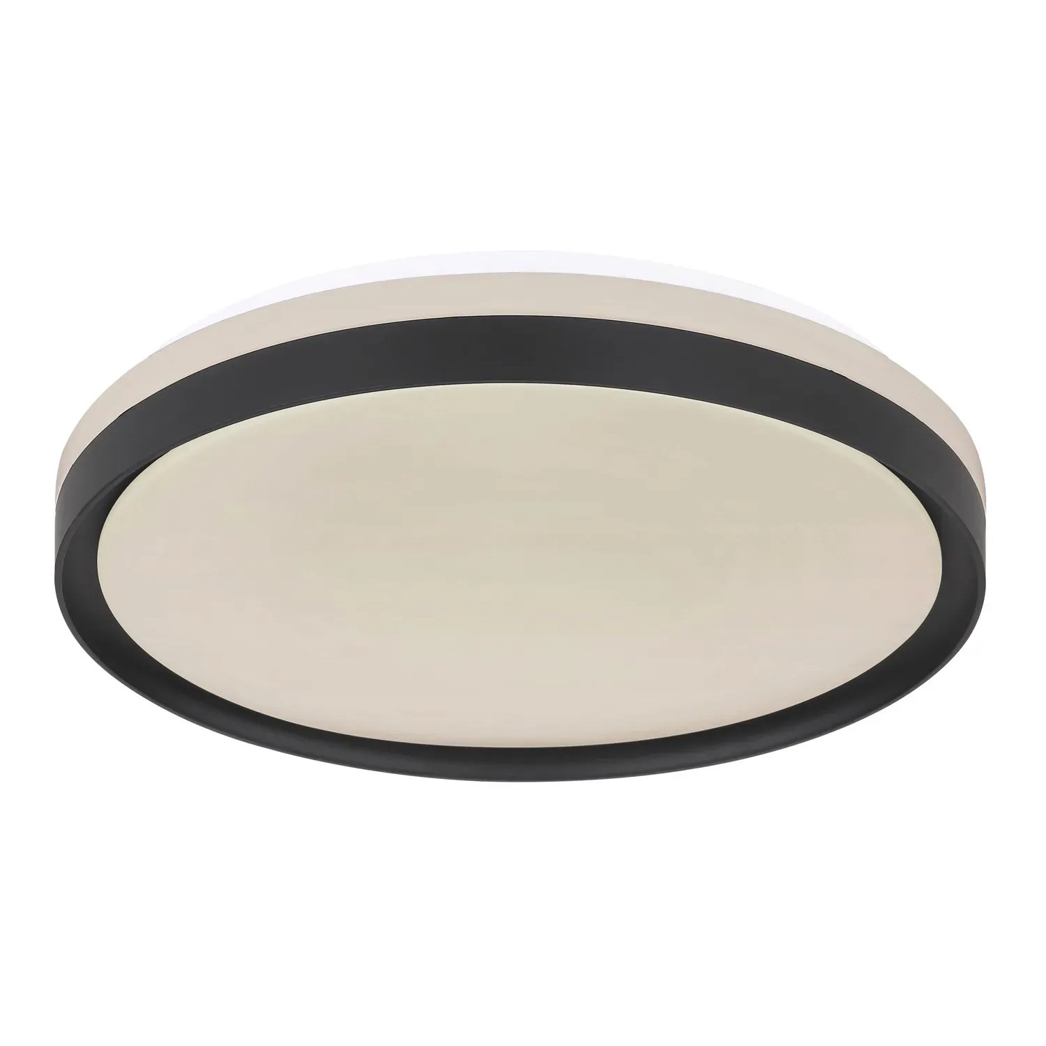 Moderne LED-Deckenleuchte Sonny, schwarz/weiß, Ø 39 cm. Dimmbar und mit Nachtlichtfunktion.