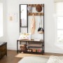 Songmics Garderobe mit Spiegel, Bank, Schuhregal und 9 Haken in Braun-Schwarz.