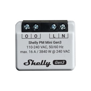 Shelly Plus PM Mini G3, ein weißes Unterputz-Messgerät für Hausautomation.