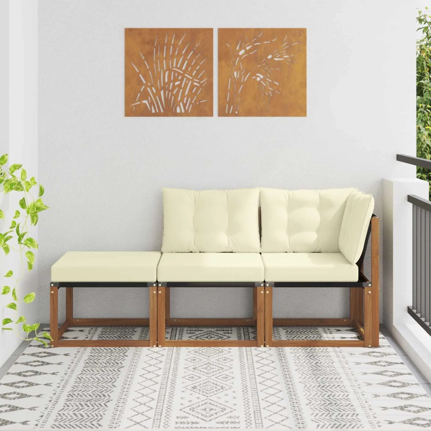 vidaXL Outdoor-Schnittsofa-Einheiten 3 Stück Natur und Creme 900625_2