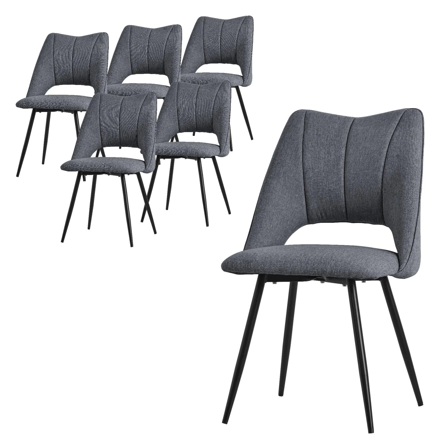 ML-Design Esszimmerstühle 6er Set Stoffbezug Grau Metallbeinen