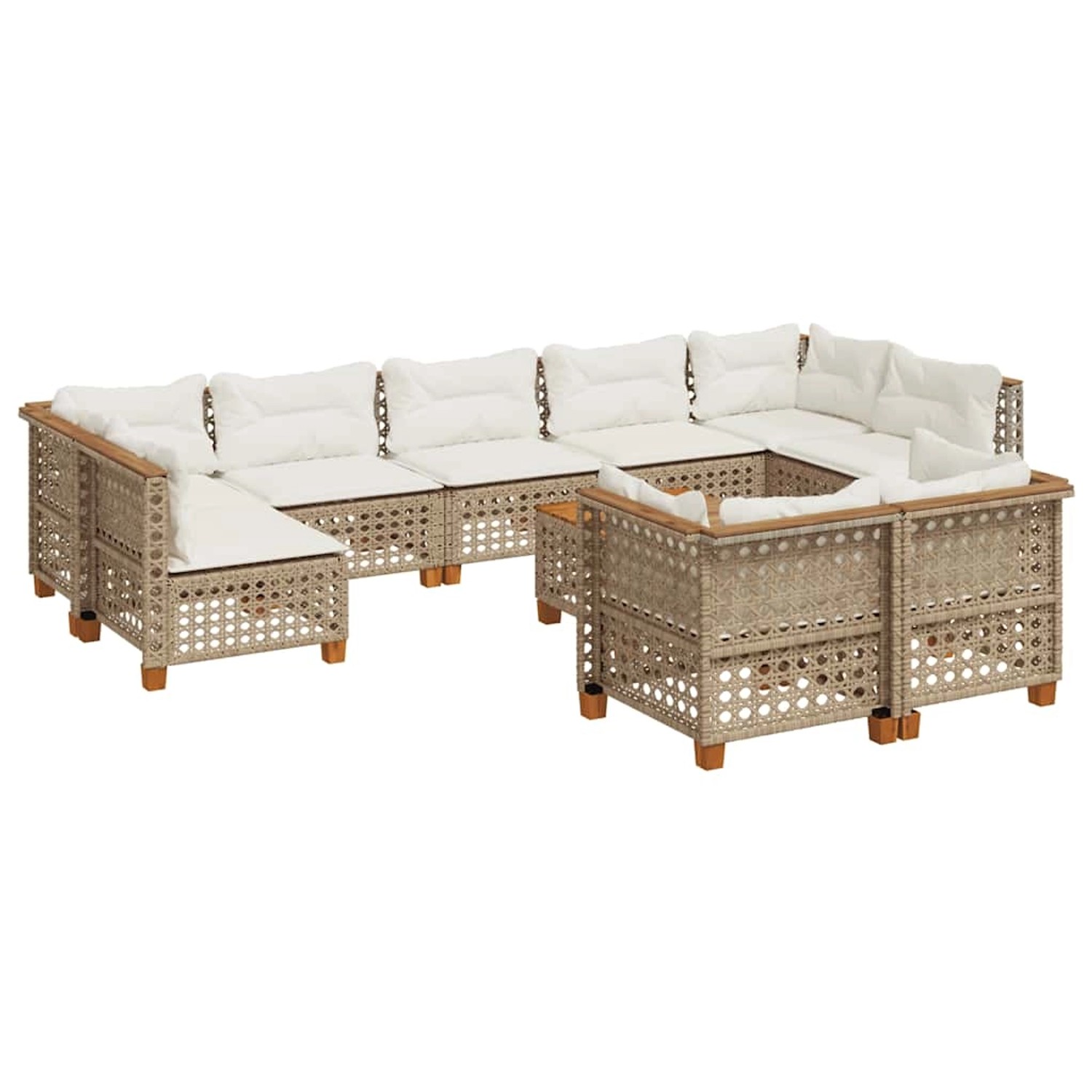vidaXL 10-Tlg Garten-Sofagarnitur mit Kissen Beige Poly Rattan 3262000 günstig online kaufen