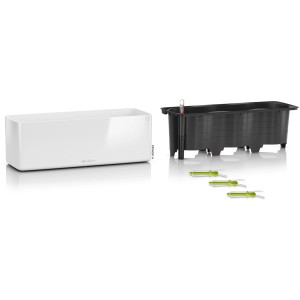 Lechuza Cube Glossy Triple, weißes Pflanzgefäß mit Bewässerungssystem, 40x14 cm.