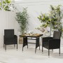 3-teilige Garten Essgruppe aus Poly Rattan in Schwarz mit Tisch aus Akazienholz.