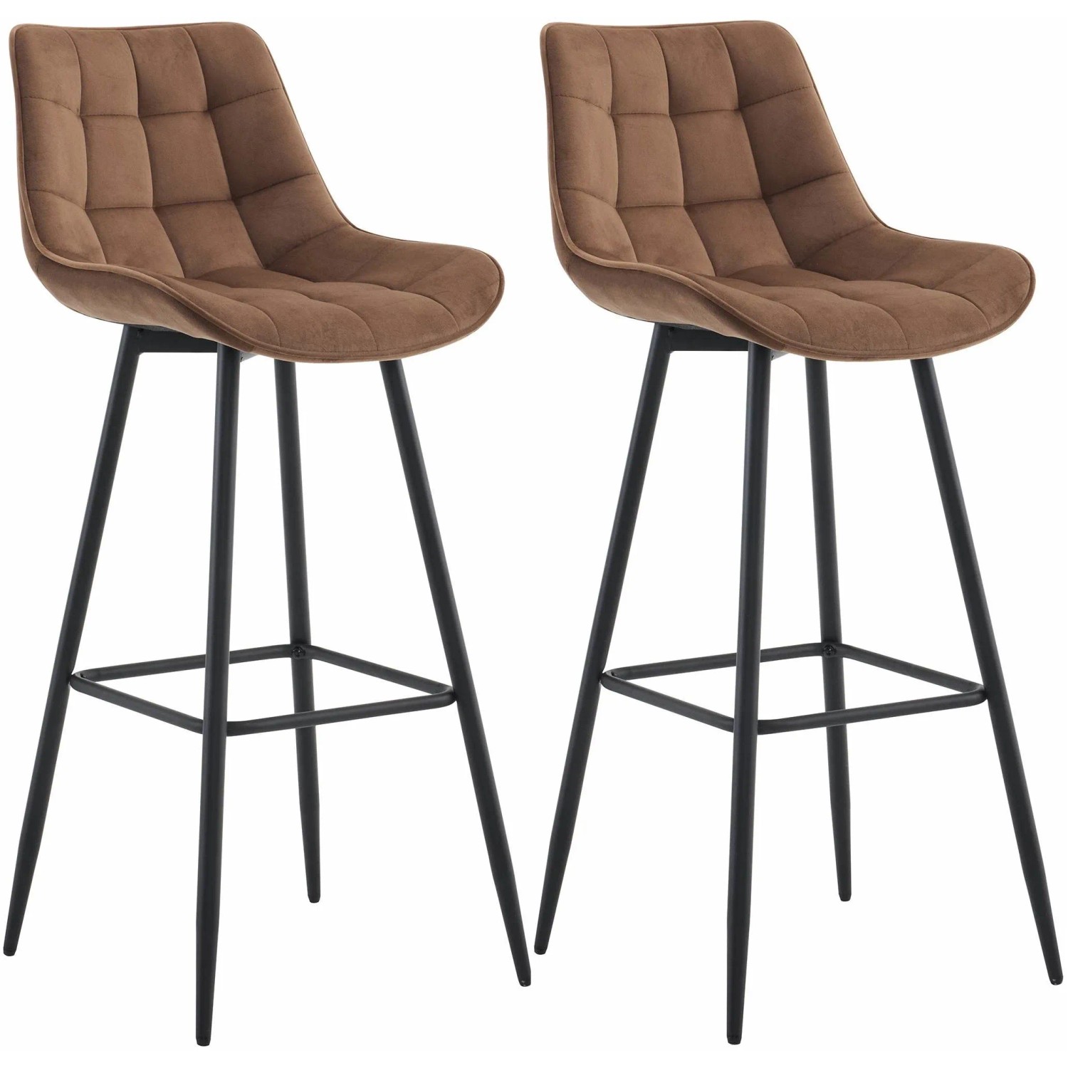 DELUKE Barhocker 2er Set SYDNEY Braun Samt Barstuhl Mit Lehne Tresenhocker Tresenstuhl