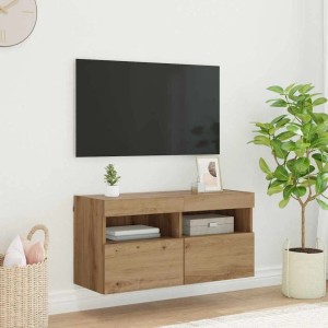 TV-Wandregal in Artisan-Eiche mit 2 Türen und 4 Regalen.