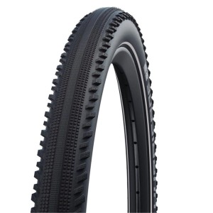 Schwarzer Schwalbe Hurricane Fahrradreifen mit dynamischem Profil, glattem Mittelsteg und Seitenstollen für Straße & Gelände.