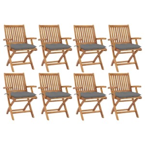 vidaXL Klappbare Gartenstühle mit Kissen 8 Stk Massivholz Teak 3072793