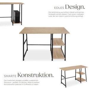 Tectake Schreibtisch Paisley im Industrial Style mit Ablagen in Eiche Sonoma Optik.