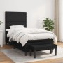 Schwarzes Boxspringbett (90x190 cm) mit Matratze und Bank, Stoffbezug.