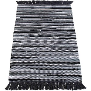 Grauer Fleckerlteppich Arlberg, 80x150 cm, handgefertigt mit Fransen.