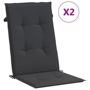2er Set vidaXL Gartenstuhlauflagen für Hochlehner, schwarz, 120x50 cm. Bequeme Sitzkissen für Gartenstühle.
