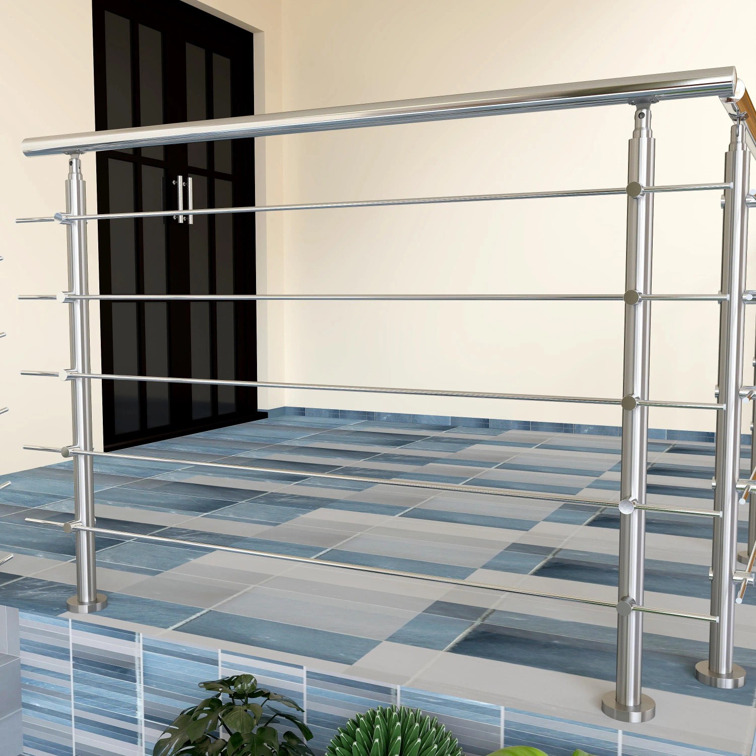 Gebürstetes Edelstahl Geländer 150 cm mit 5 Querstäben, modern, für Innen & Außen. Ideal für Treppen & Balkone.