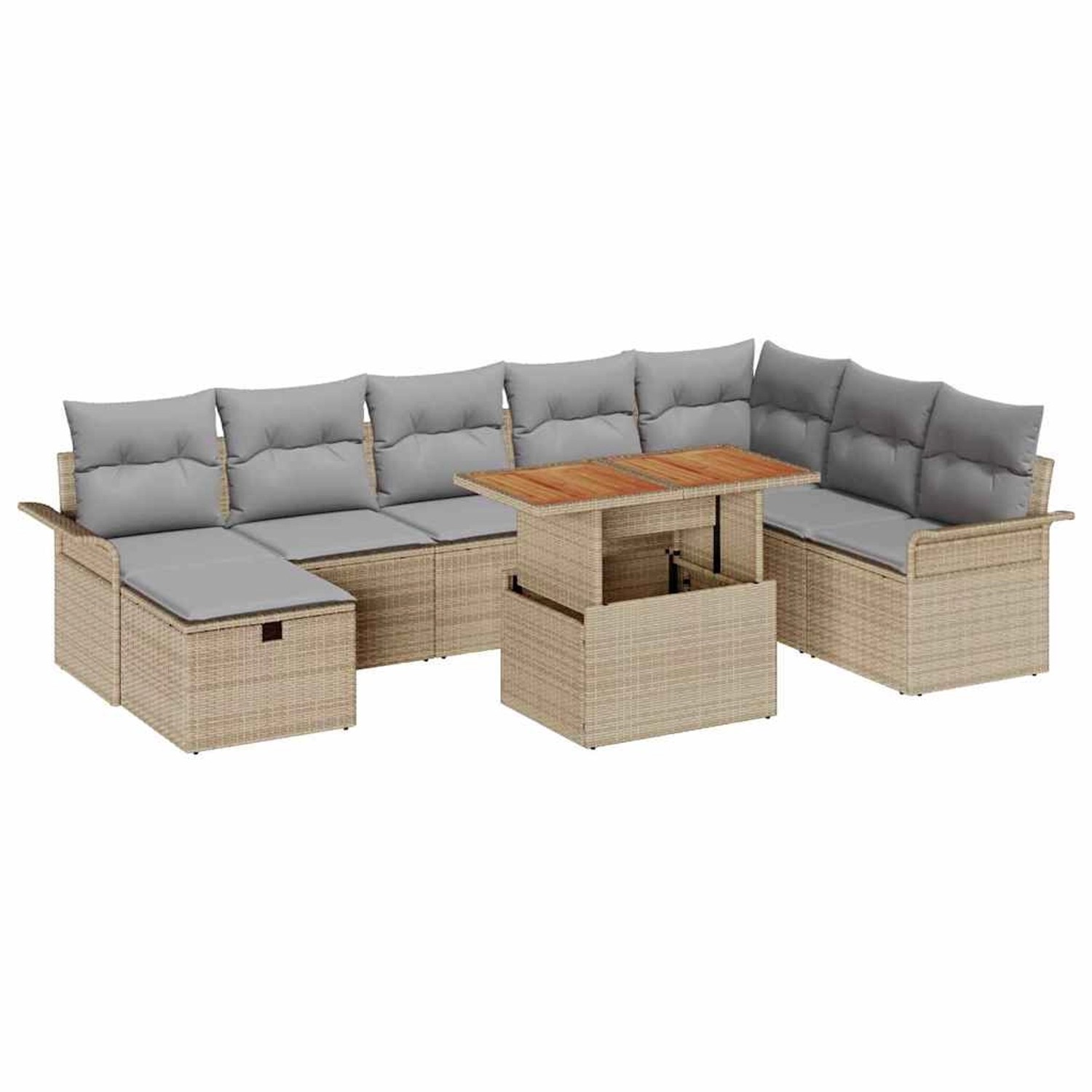 vidaXL Garten-Sofa-Set mit Kissen mit Speicher 9-Tlg Beige Poly Rattan 3359 günstig online kaufen