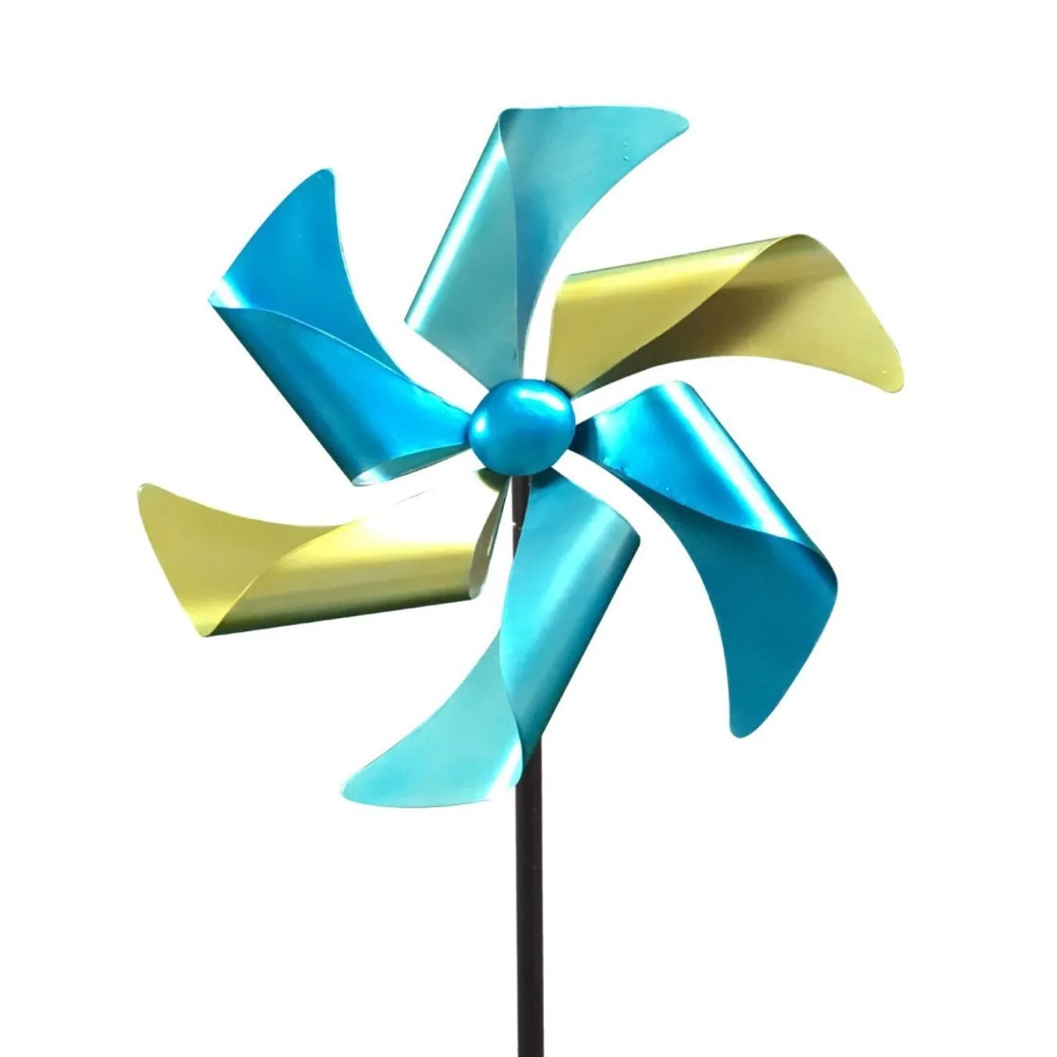 Lex Windrad Windspiel Metall Gartendeko Balkon Terrasse Erdspieß Petrol Blau Gelb
