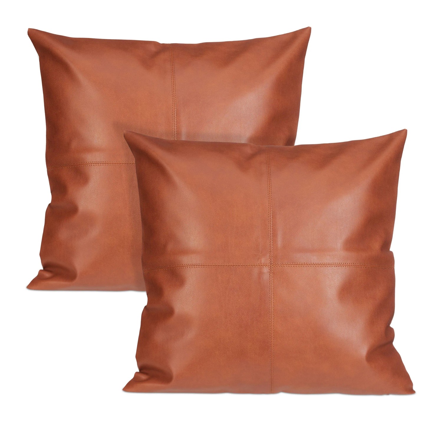 Relaxdays Kissenbezug 2er Set Kunstleder Braun mit Verdecktem Reißverschluss 45 cm x 45 cm je 160 g