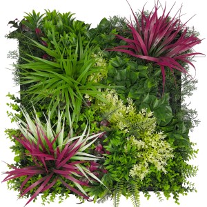 Jangal Wandpaneel Modular Wall Vivid Bloom, 52x52 cm, mit dichtem Grün und roten Kunstpflanzen.