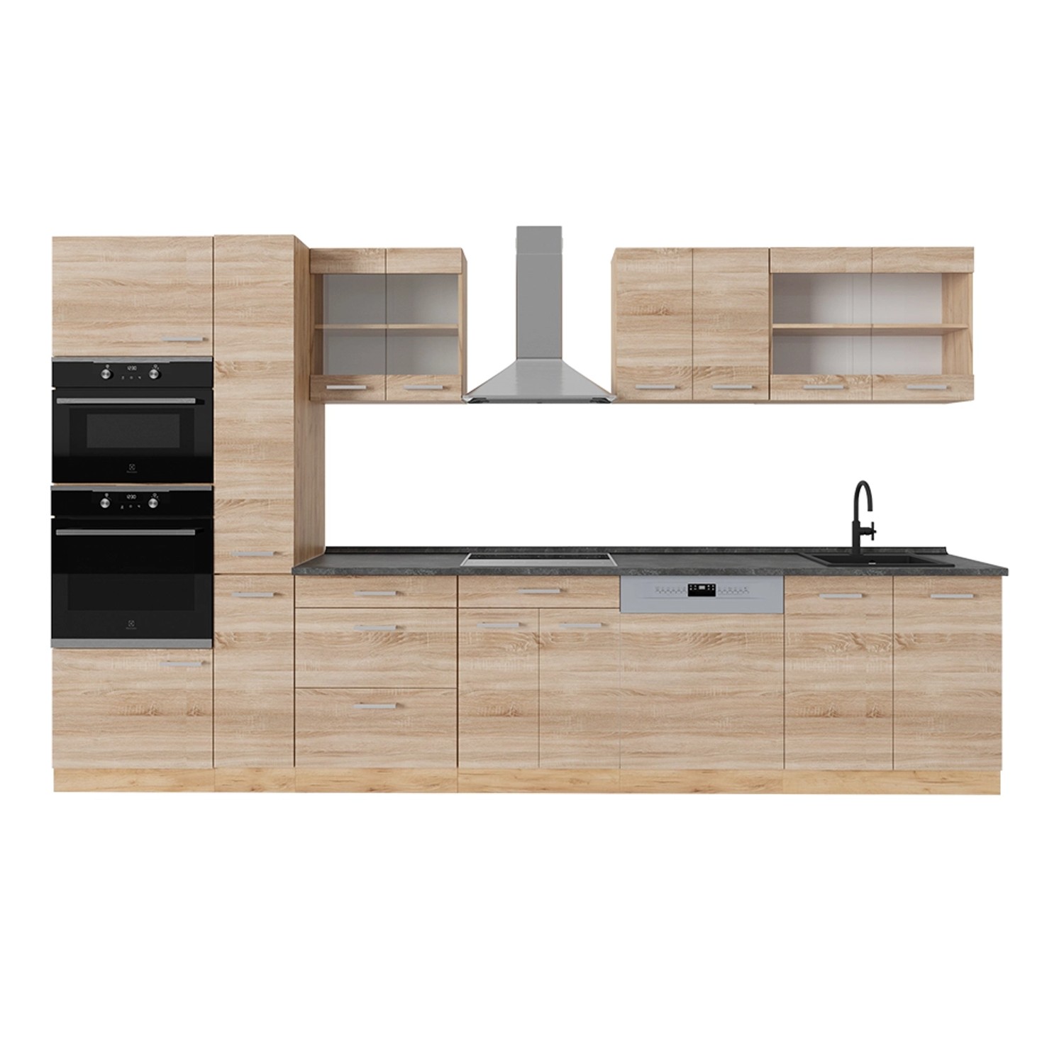 Vicco R-Line Küchenzeile Sonoma/Goldkraft Eiche 350 cm AP Anthrazit günstig online kaufen