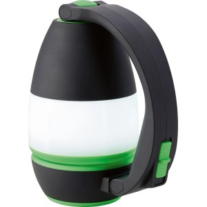 Schwarze Handtaschenlampe LED mit Tragegriff und grünen Akzenten.