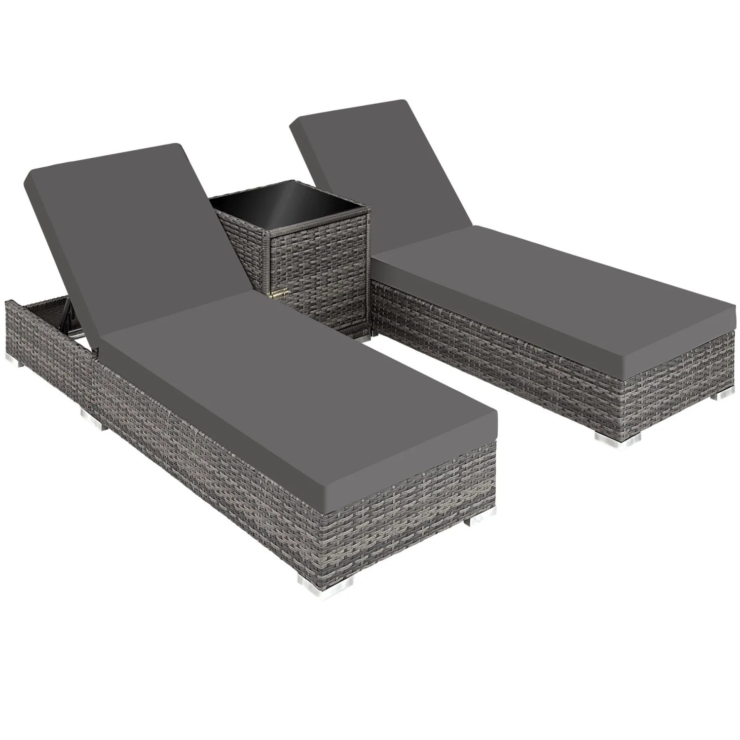 Tectake 2Er Set Aluminium Rattan Sonnenliegen  Wetterfest und Uv Beständig 5 Fach Verstellbare Rückenlehne  Dicke Des Polsters 7 5 cm  184 x 60 x 21 c