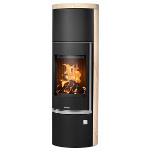 Justus Kaminofen Faro W+ 2.0, Stahl schwarz, Sandstein Holzoptik, 7 kW, EEK: A+