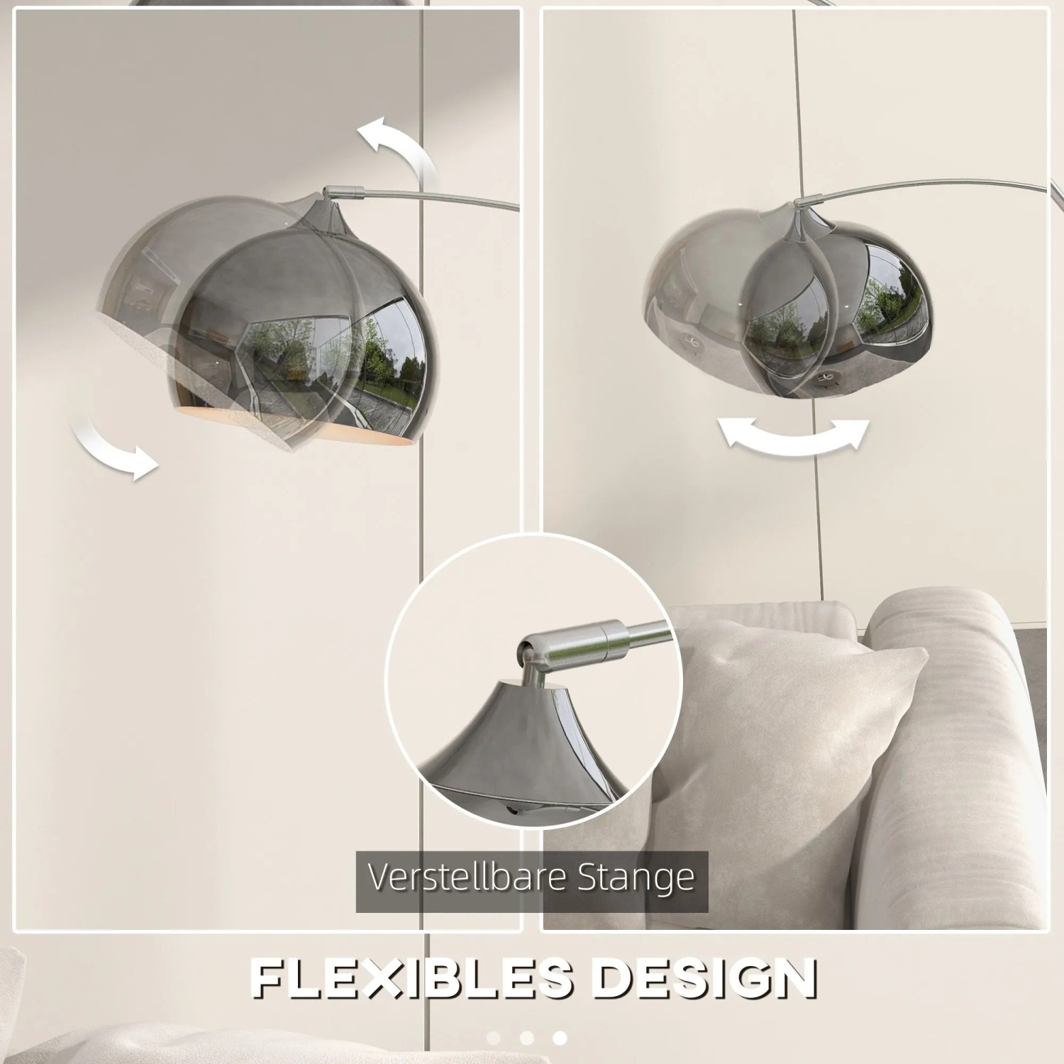 HOMCOM Stehlampe silber, schwenkbarer Lampenschirm und verstellbare Stange für flexibles Licht.