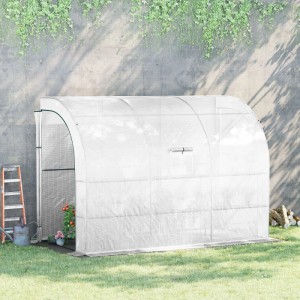 Weißes Furnicato Gewächshaus mit 3 Etagen und UV-beständiger Folie im Garten.