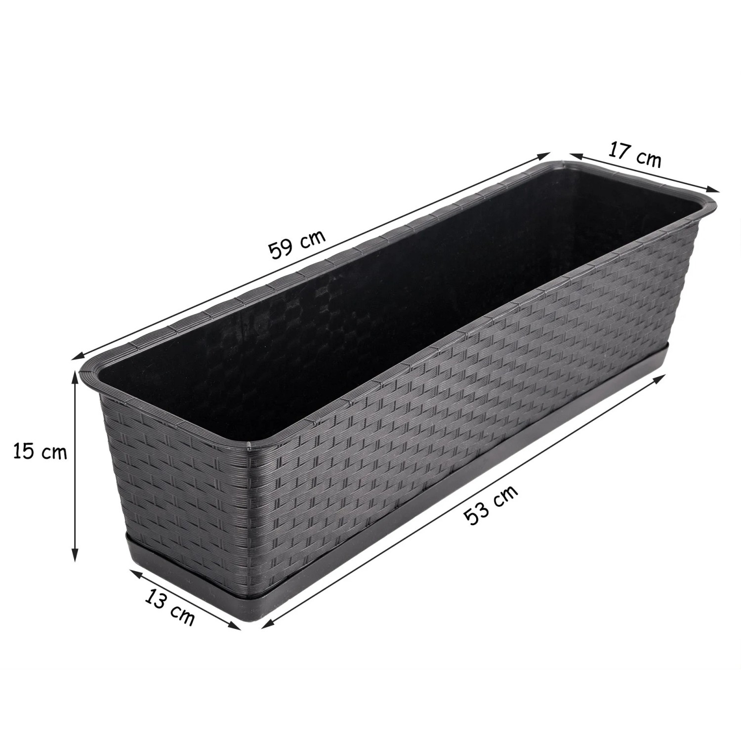 BigDean 3er Set Blumenkasten Mit Untersetzer 60 Cm Lang Rattan Optik Anthrazit Aus PP Kunststoff Balkon Pflanzkasten Schmal Balkonkasten BigDean 3er Set Blumenkasten mit Untersetzer 60 cm lang Rattan-Optik anthrazit - aus PP-Kunststoff - Balkon Pflanzkasten schmal Balkonkasten_5