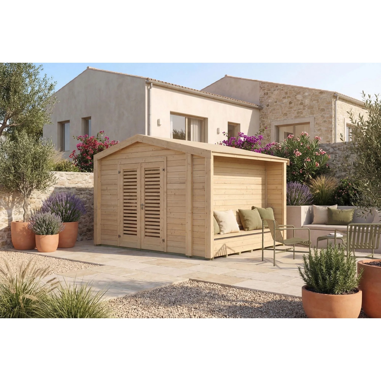 Weka Holz-Gartenhaus Killarney Satteldach Natur Unbehandelt 361 cm x 313 cm