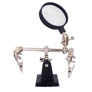 Blanko Löthilfe mit Lupe und Krokodilklemmen für präzise Lötarbeiten.