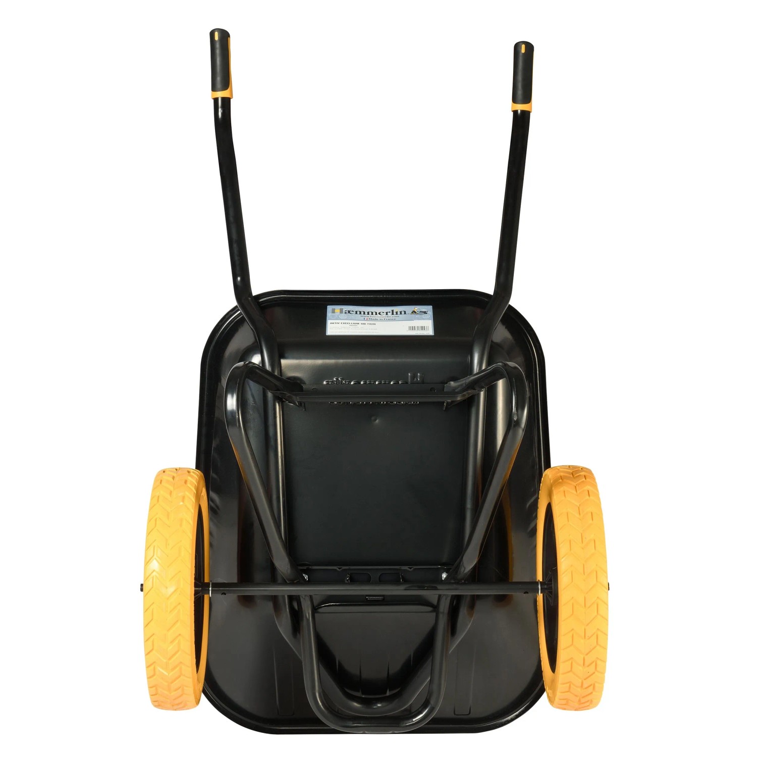 Haemmerlin Schubkarre Aktiv Excellium Twin, 100 l, lackiert, mit PU-Rädern. Stabile Baukarre von hinten.