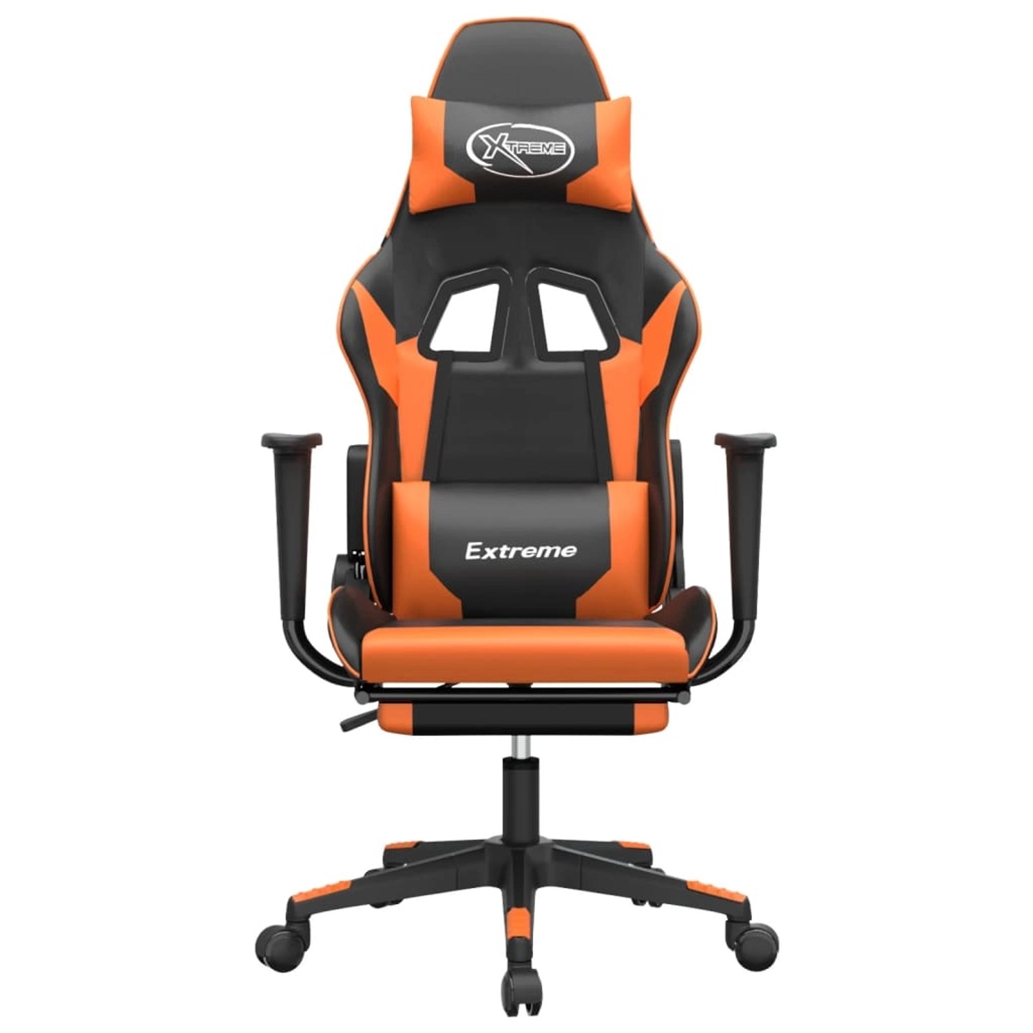 Gaming-Stuhl mit Massage und Fußstütze, schwarz-orange, Kunstleder
