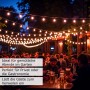 Weiße Satisfire Partylichterkette mit warmweißen LED-Kugellampen im Biergarten.
