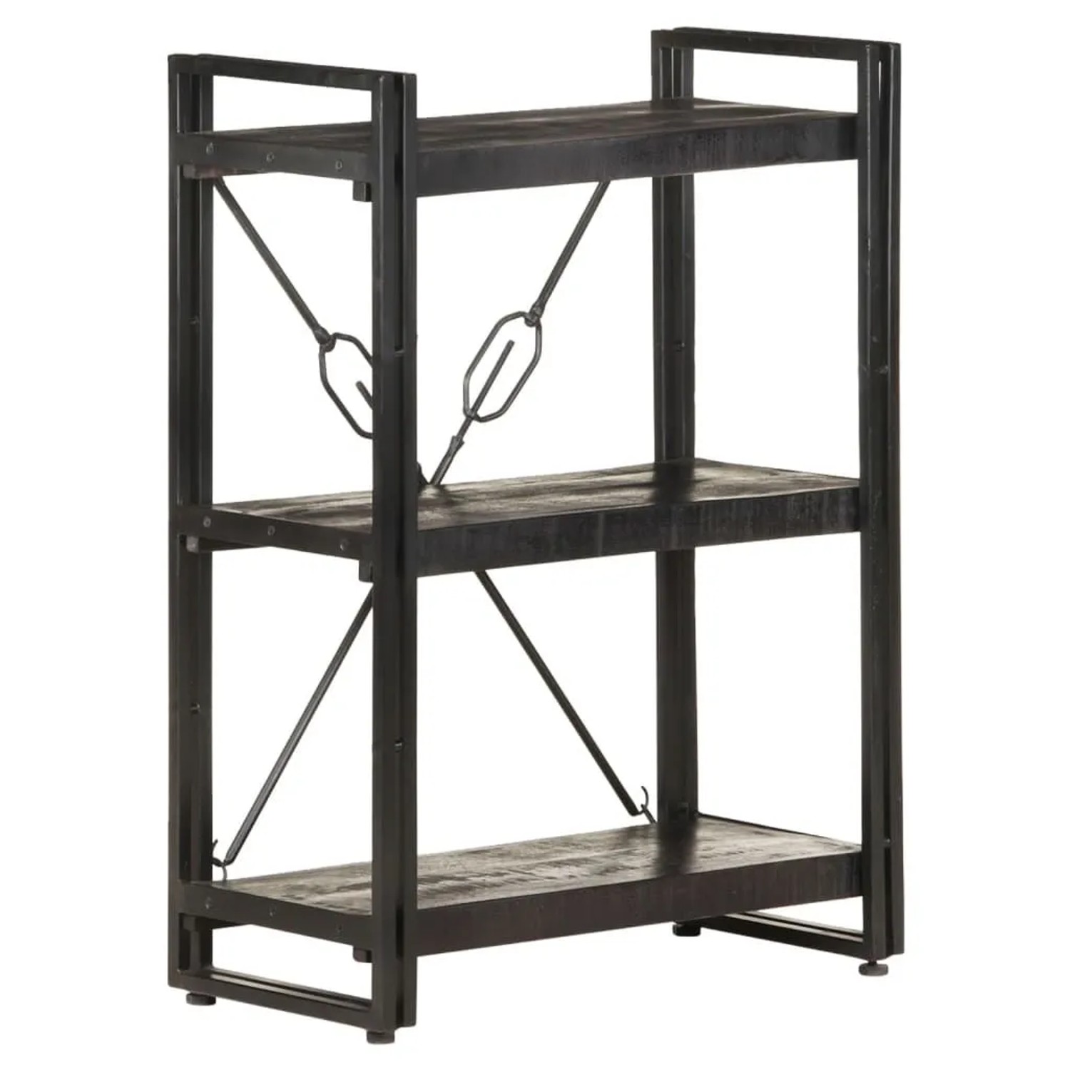Schwarzes vidaXL Bücherregal mit 3 Fächern aus Mango Massivholz, 60x30x80 cm.