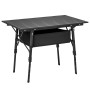 Schwarzer Outsunny Campingtisch aus Aluminium mit Stoffkorb, höhenverstellbar.