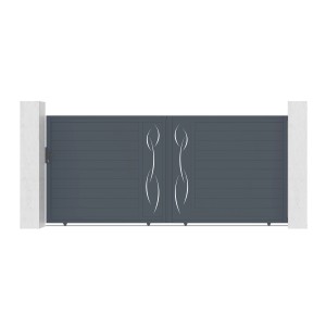 Graues Casanoov Schiebetor und Gartentür Set aus Aluminium mit modernem Design.