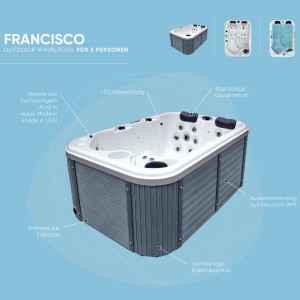 Heissner Whirlpool Spa Fransisco, 184x124x75 cm, mit 22 Düsen, Außenansicht. Fester Whirlpool für Entspannung.