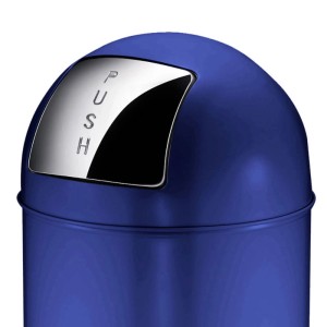 Blauer PROREGAL Mülleimer aus Metall mit Pushdeckel, 40 Liter.